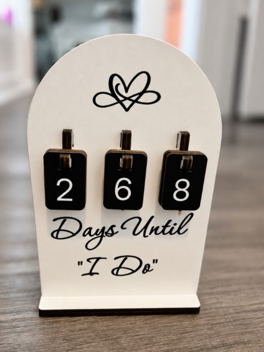 White and Black Wedding Countdown Display - Days Until 'I Do'